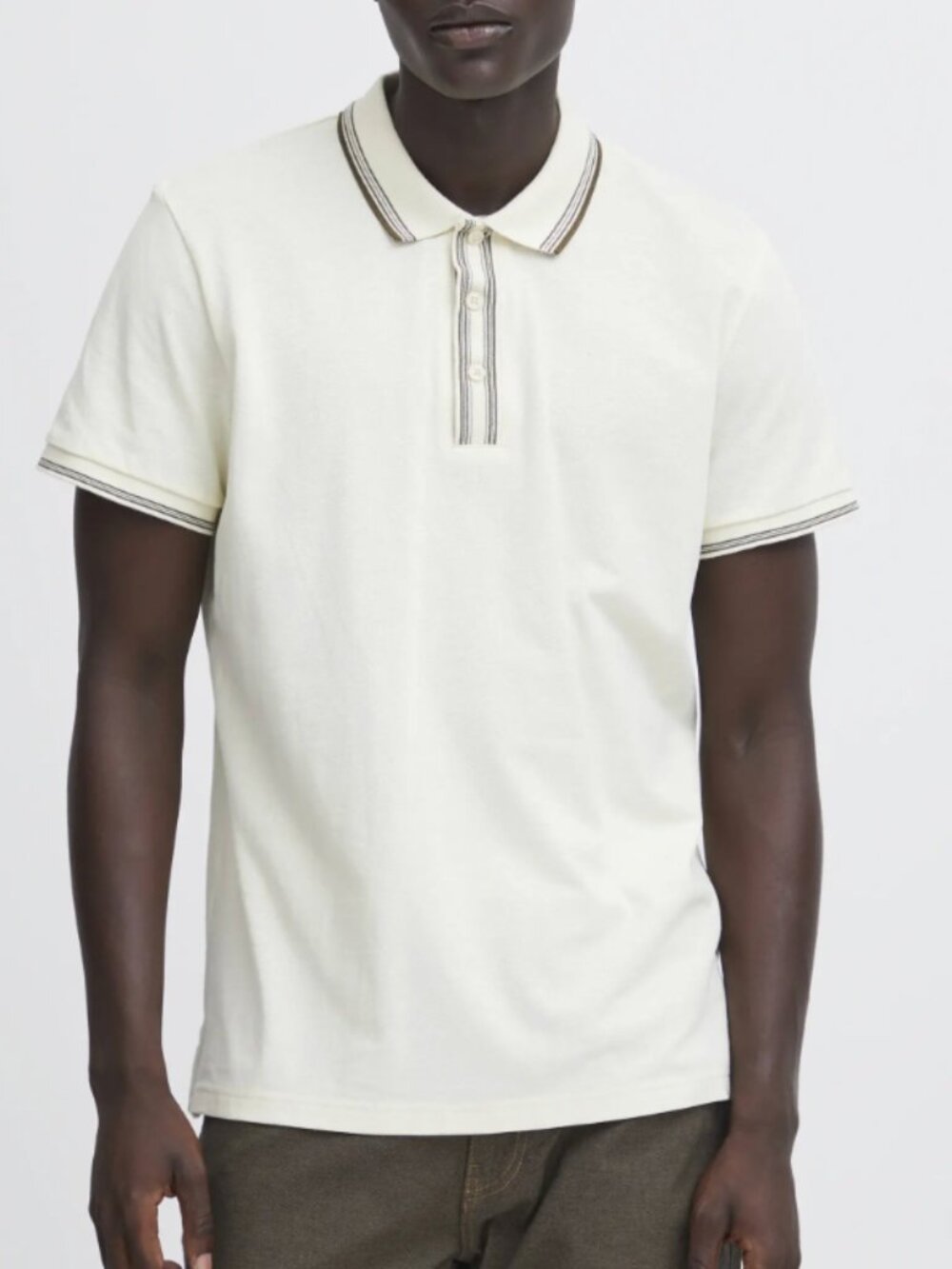 Blend Cloud Cream Short Sleeve Polo with Brown Contrast